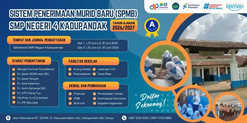 SPMB SMP Negeri 4 Kadupandak Tahun Ajaran 2026/2027 Resmi Dibuka